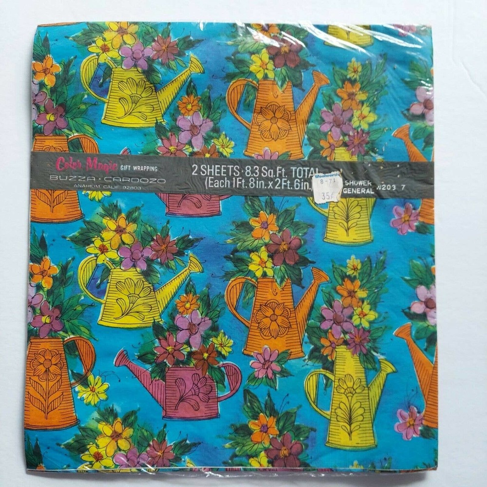 Sealed Vintage Buzza Cardozo Color Magic Flower Gift Wrap Flat Sheet Paper NOS